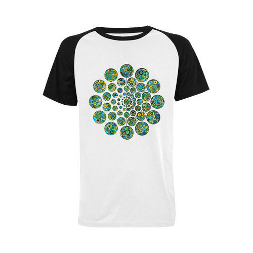 Flower Power CIRCLE Dots in Dots cyan yellow black Men's Raglan T-shirt (USA Size) (Model T11)