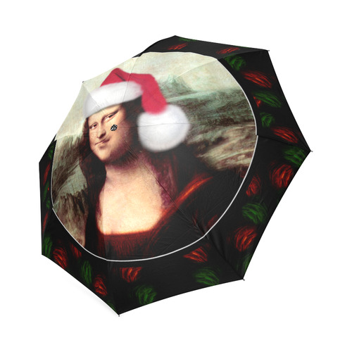 Christmas Mona Lisa with Santa Hat Foldable Umbrella (Model U01)