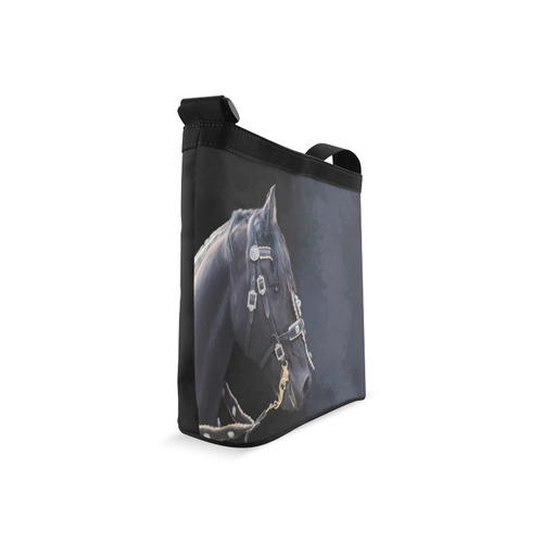 A beautiful painting black friesian horse portrait Crossbody Bags (Model 1613)