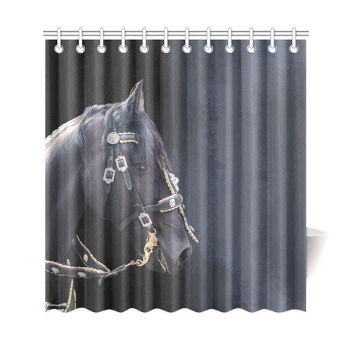 A beautiful painting black friesian horse portrait Shower Curtain 69"x72"