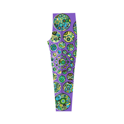 Flower Power CIRCLE Dots in Dots cyan yellow black Capri Legging (Model L02)