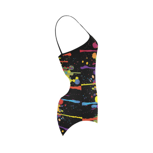 CRAZY multicolored double running SPLASHES Strap Swimsuit ( Model S05)