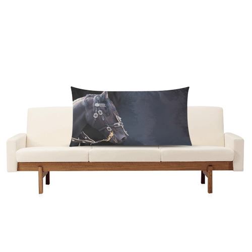 A beautiful painting black friesian horse portrait Rectangle Pillow Case 20"x36"(Twin Sides)