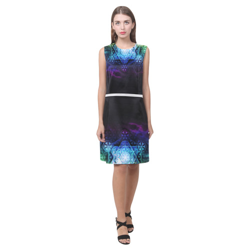 Airbrushed Rainbow Specrum Flower of Life Sleeveless Eos Women's Sleeveless Dress (Model D01)
