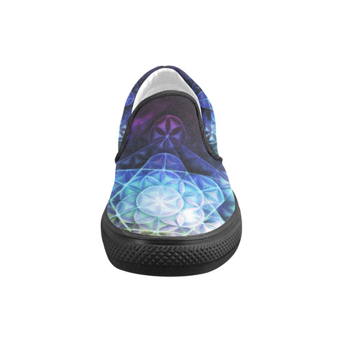 Airbrushed Rainbow Specrum Flower of Life 5 Women's Unusual Slip-on Canvas Shoes (Model 019)