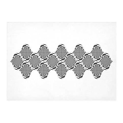 Hypnotic Flowers Border Black White Cotton Linen Tablecloth 60"x 84"
