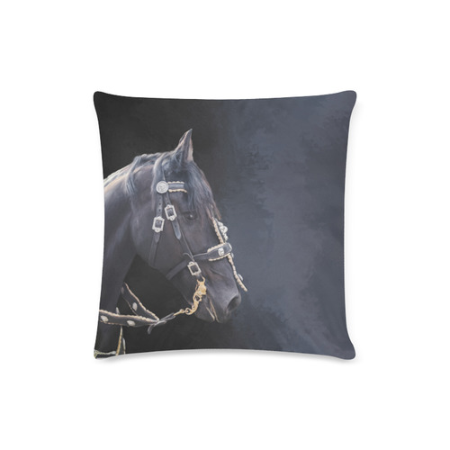 A beautiful painting black friesian horse portrait Custom Zippered Pillow Case 16"x16" (one side)