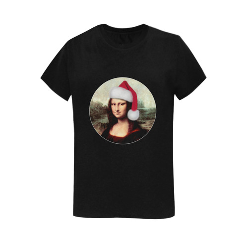 Christmas Mona Lisa with Santa Hat Women's T-Shirt in USA Size (Two Sides Printing)