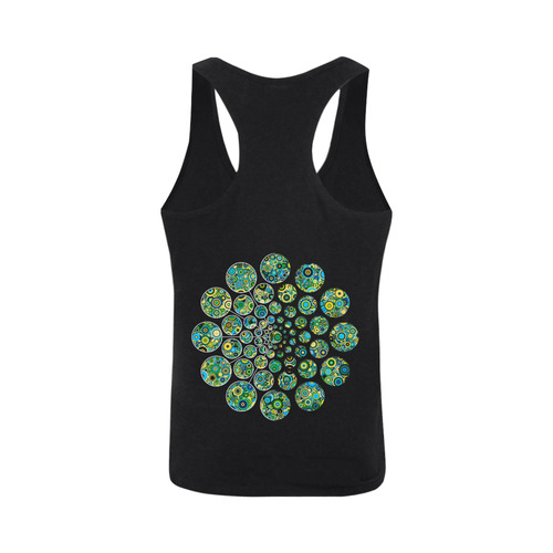 Flower Power CIRCLE Dots in Dots cyan yellow black Men's I-shaped Tank Top (Model T32)