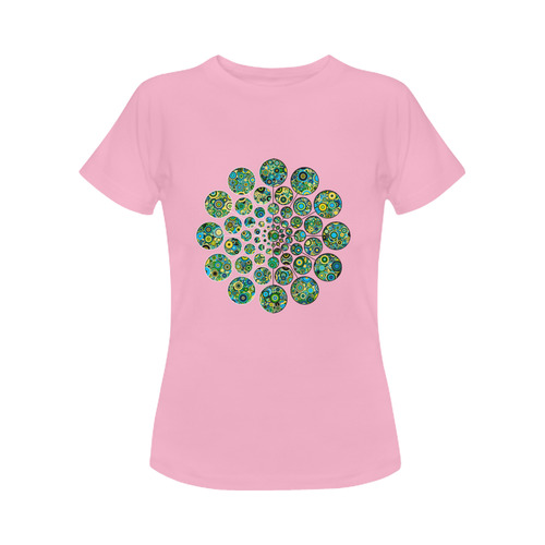 Flower Power CIRCLE Dots in Dots cyan yellow black Women's Classic T-Shirt (Model T17）