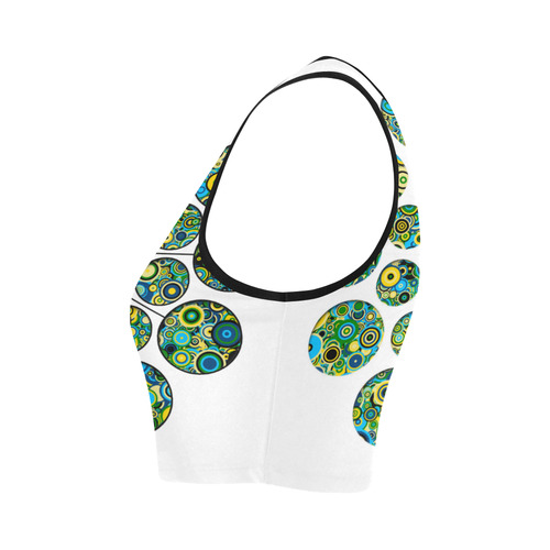 Flower Power CIRCLE Dots in Dots cyan yellow black Women's Crop Top (Model T42)