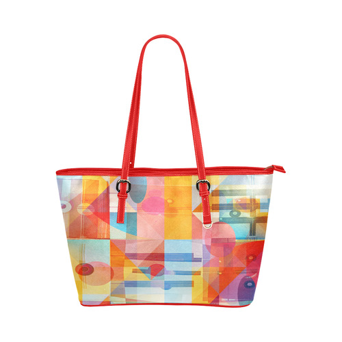 Sunny Geometric Whimsy Leather Tote Bag/Large (Model 1651)