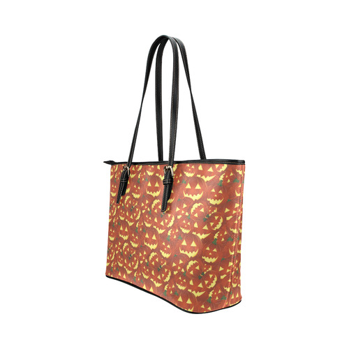 halloween pumpkins Leather Tote Bag/Large (Model 1651)