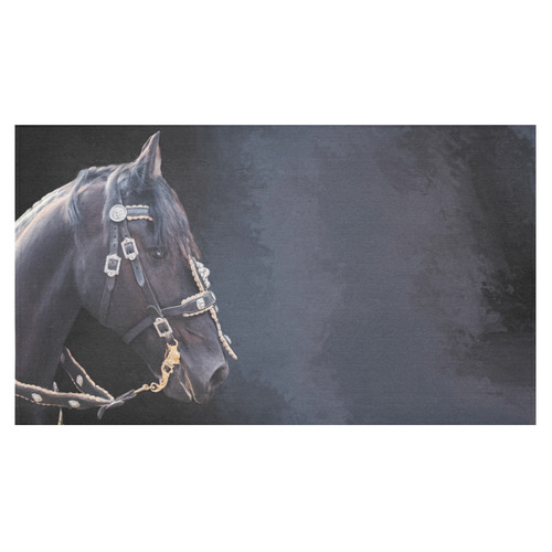 A beautiful painting black friesian horse portrait Cotton Linen Tablecloth 60"x 104"