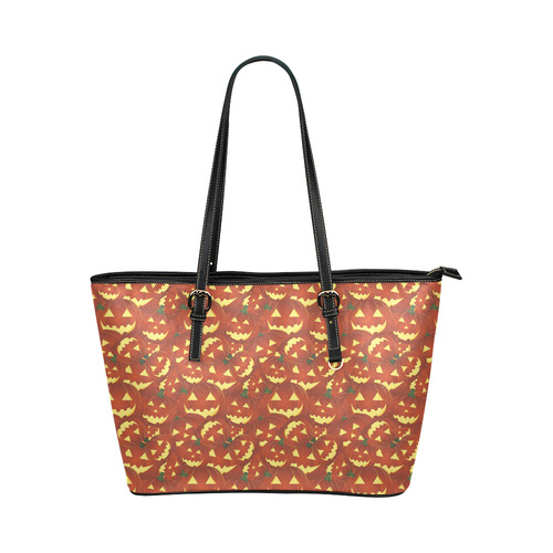 halloween pumpkins Leather Tote Bag/Large (Model 1651)