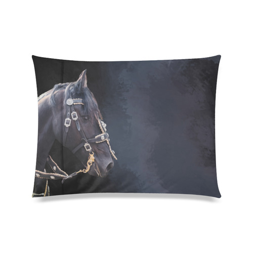 A beautiful painting black friesian horse portrait Custom Zippered Pillow Case 20"x26"(Twin Sides)