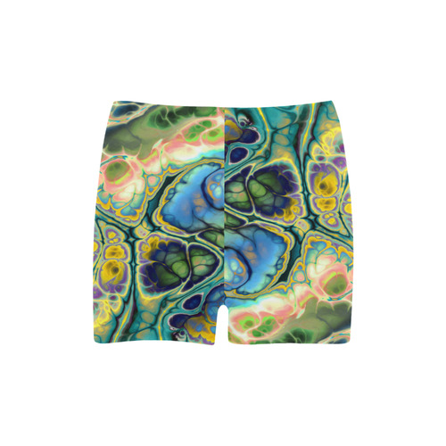 Flower Power Fractal Batik Teal Yellow Blue Salmon Briseis Skinny Shorts (Model L04)