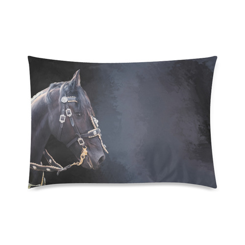 A beautiful painting black friesian horse portrait Custom Zippered Pillow Case 20"x30"(Twin Sides)