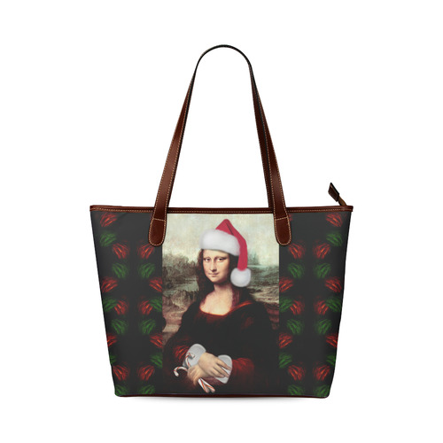 Christmas Mona Lisa with Santa Hat Shoulder Tote Bag (Model 1646)