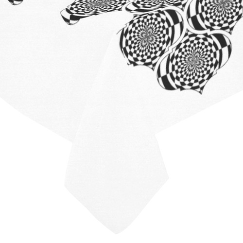 Hypnotic Flowers Border Black White Cotton Linen Tablecloth 60"x 84"