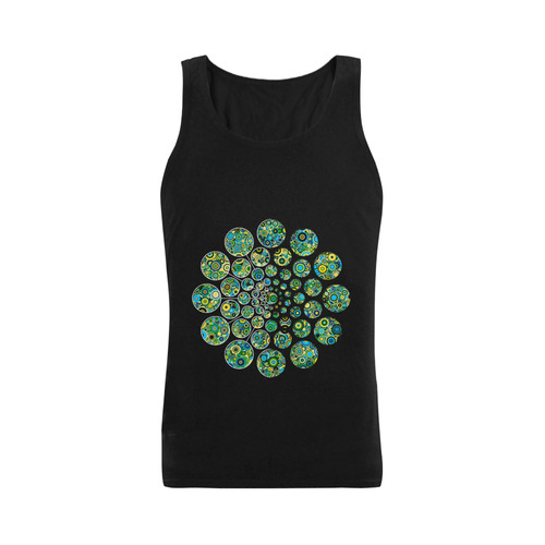 Flower Power CIRCLE Dots in Dots cyan yellow black Plus-size Men's Shoulder-Free Tank Top (Model T33)