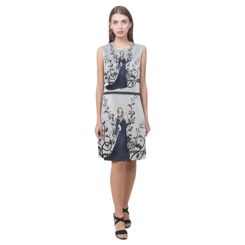 Wonderful fairy with black flowers Eos Women's Sleeveless Dress (Model D01)