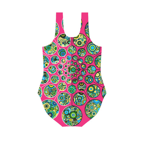 Flower Power CIRCLE Dots in Dots cyan yellow black Vest One Piece Swimsuit (Model S04)