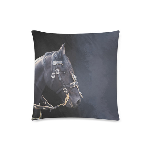 A beautiful painting black friesian horse portrait Custom Zippered Pillow Case 18"x18" (one side)