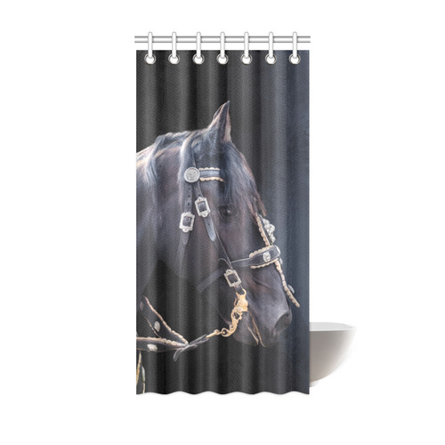 A beautiful painting black friesian horse portrait Shower Curtain 36"x72"