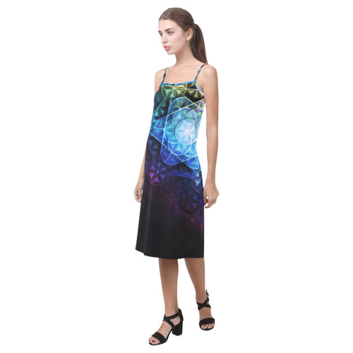 Airbrushed Rainbow Specrum Flower of Life Spagetti Strap 2 Alcestis Slip Dress (Model D05)