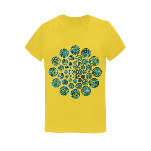 Flower Power CIRCLE Dots in Dots cyan yellow black Women's T-Shirt in USA Size (Two Sides Printing)
