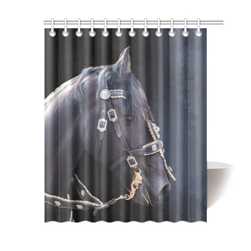 A beautiful painting black friesian horse portrait Shower Curtain 60"x72"