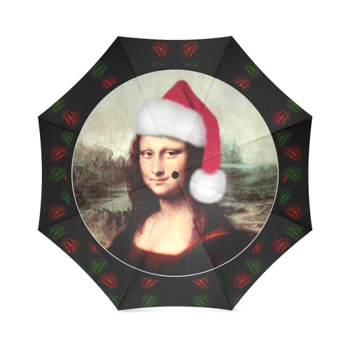 Christmas Mona Lisa with Santa Hat Foldable Umbrella (Model U01)