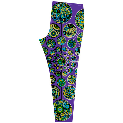 Flower Power CIRCLE Dots in Dots cyan yellow black Cassandra Women's Leggings (Model L01)