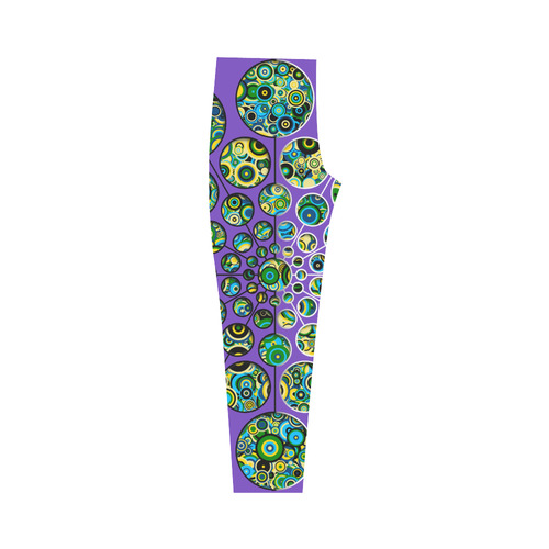 Flower Power CIRCLE Dots in Dots cyan yellow black Capri Legging (Model L02)