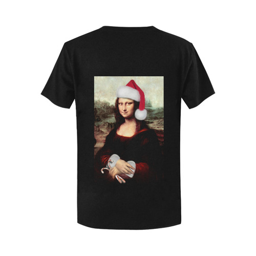 Christmas Mona Lisa with Santa Hat Women's T-Shirt in USA Size (Two Sides Printing)