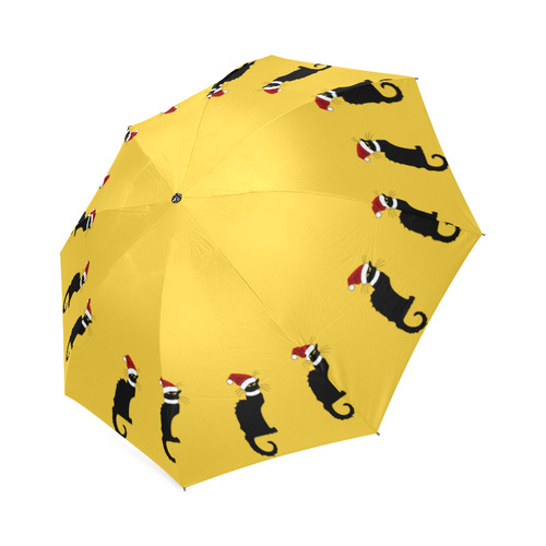 Christmas Le Chat Noir with Santa Hat Foldable Umbrella (Model U01)