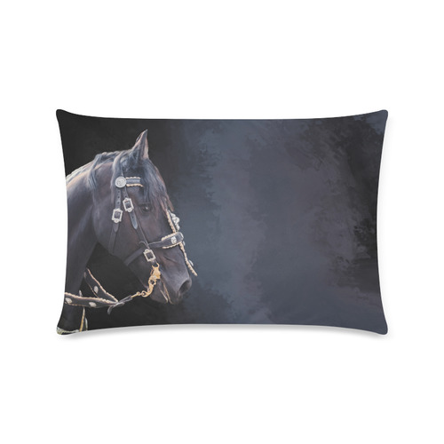 A beautiful painting black friesian horse portrait Custom Rectangle Pillow Case 16"x24" (one side)