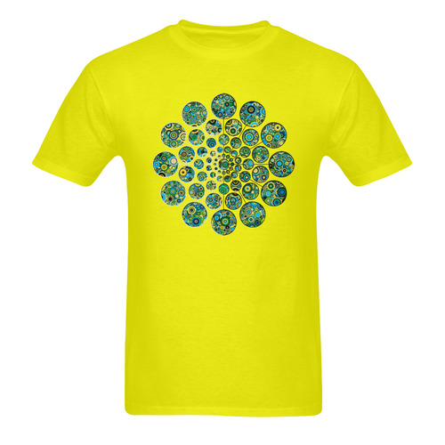 Flower Power CIRCLE Dots in Dots cyan yellow black Men's T-Shirt in USA Size (Two Sides Printing)