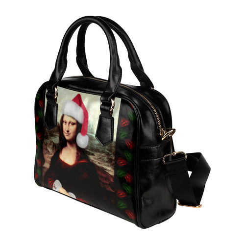 Christmas Mona Lisa with Santa Hat Shoulder Handbag (Model 1634)