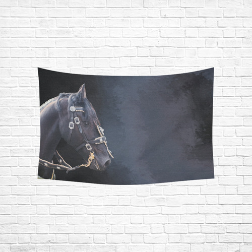 A beautiful painting black friesian horse portrait Cotton Linen Wall Tapestry 60"x 40"