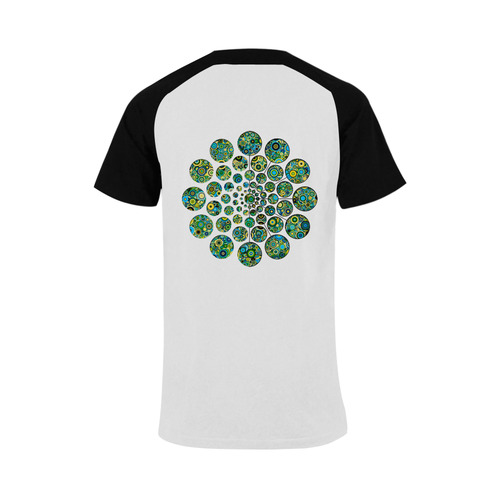Flower Power CIRCLE Dots in Dots cyan yellow black Men's Raglan T-shirt (USA Size) (Model T11)