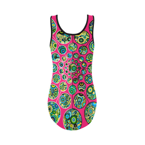 Flower Power CIRCLE Dots in Dots cyan yellow black Vest One Piece Swimsuit (Model S04)