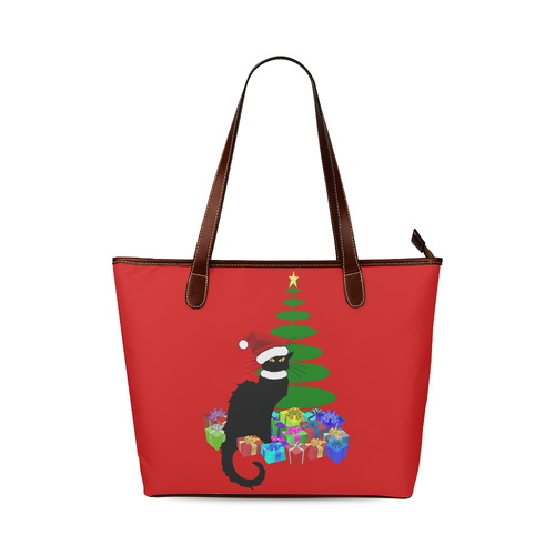 Christmas Le Chat Noir with Santa Hat Shoulder Tote Bag (Model 1646)