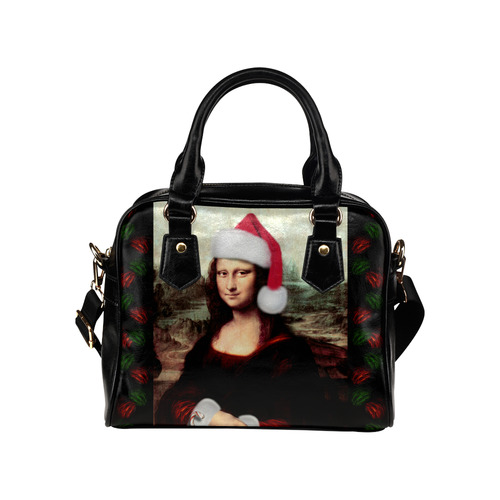 Christmas Mona Lisa with Santa Hat Shoulder Handbag (Model 1634)