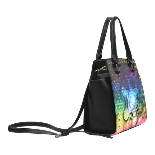 Airbrushed Rainbow Specrum Flower of Life Handbag Rivet Shoulder Handbag (Model 1645)