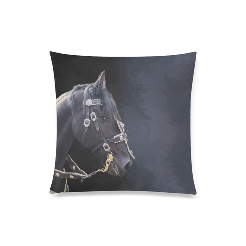 A beautiful painting black friesian horse portrait Custom Zippered Pillow Case 20"x20"(Twin Sides)