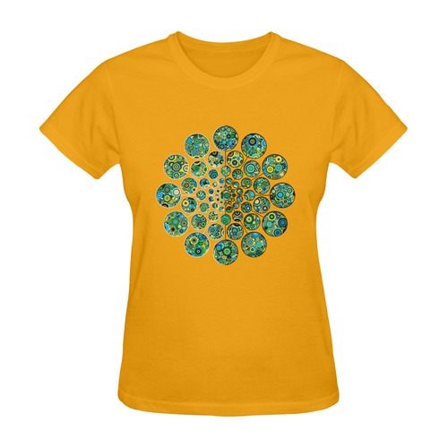 Flower Power CIRCLE Dots in Dots cyan yellow black Sunny Women's T-shirt (Model T05)