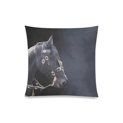 A beautiful painting black friesian horse portrait Custom Zippered Pillow Case 20"x20"(Twin Sides)