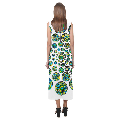 Flower Power CIRCLE Dots in Dots cyan yellow black Phaedra Sleeveless Open Fork Long Dress (Model D08)